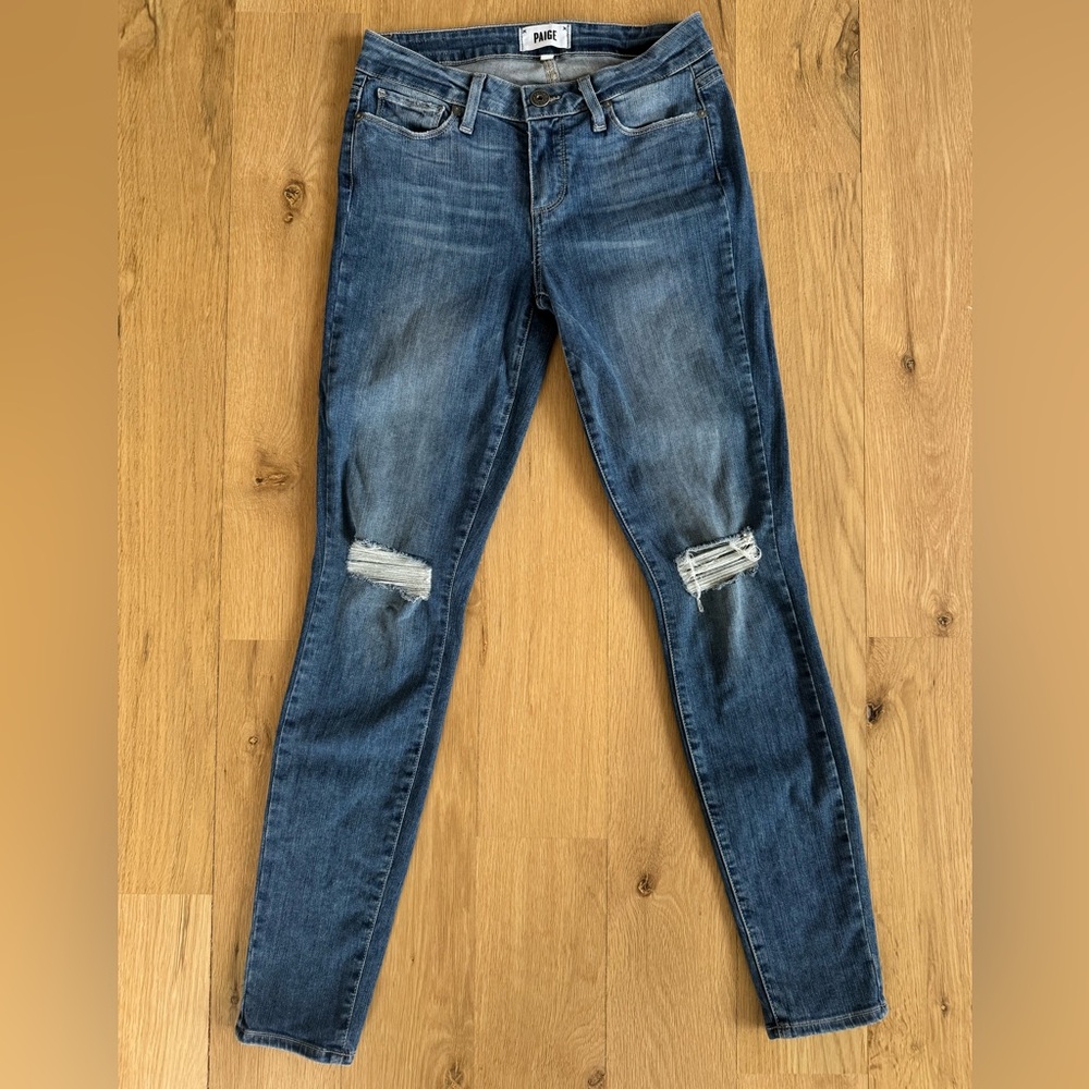 Paige Verdugo Ultra Skinny Jeans Womens 27 Distressed Stretch Denim Blue
